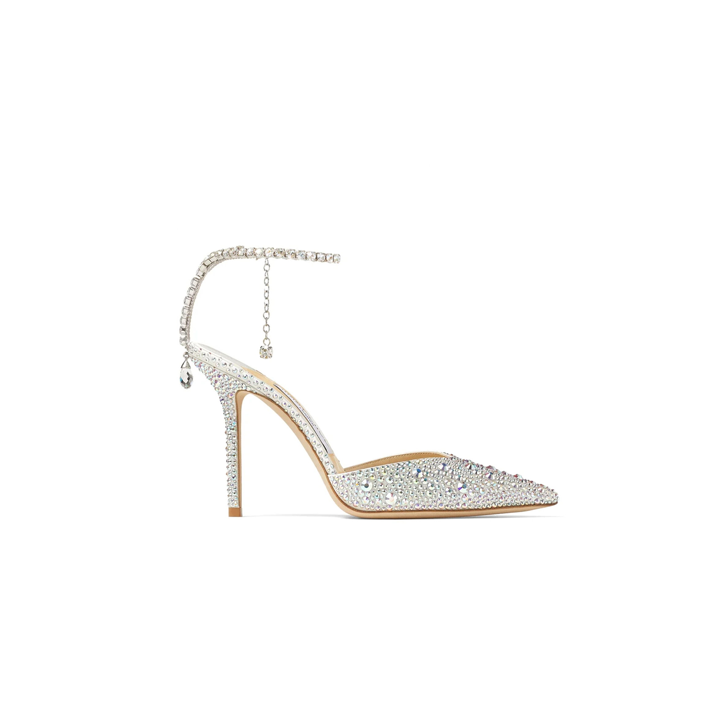 Ji*y Ch* saeda 100 ivory satin pumps with crystal embellishment saeda100bam